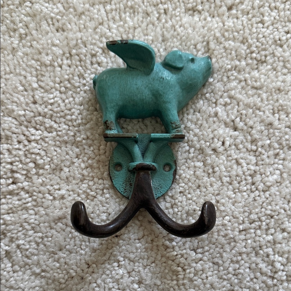 Flying Pig Wall Hook - Turquoise and Brown